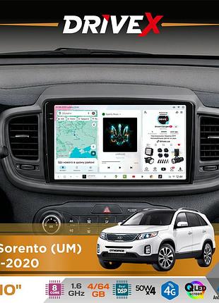Штатная магнитола для kia sorento (um) 2014-2020 drivex s4 qled 10" android 8-ядерный 1.6ггц 4x64гб sim-карта 3g/4g tda7851 4x50w