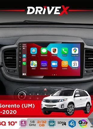 Штатная магнитола для kia sorento (um) 2014-2020 drivex un8 qled 10" android 4-ядерный 2x32гб 4x45w беспроводной carplay и