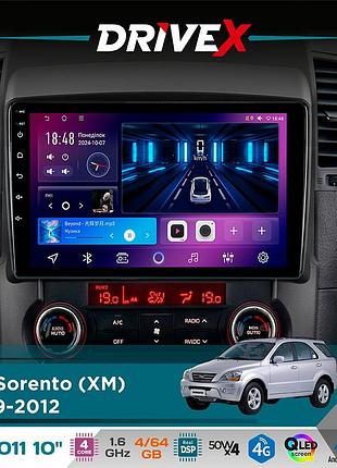 Штатная магнитола для kia sorento (xm) 2009-2012 drivex se-1011 qled 10" android 4-ядерный 4+64гб dsp 4x50w(tda7851) беспроводной