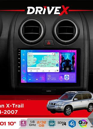 Штатная магнитола для nissan x-trail 2004-2007 drivex a-1001 10" android 4-ядерный 2+32гб 4x45w беспроводной carplay и androidauto