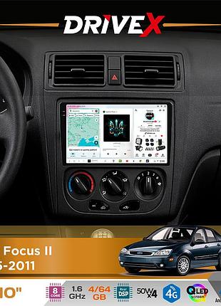 Штатная магнитола для ford focus ii 2005-2011 drivex s4 qled 10" android 8-ядерный 1.6ггц 4x64гб sim-карта 3g/4g tda7851 4x50w dsp