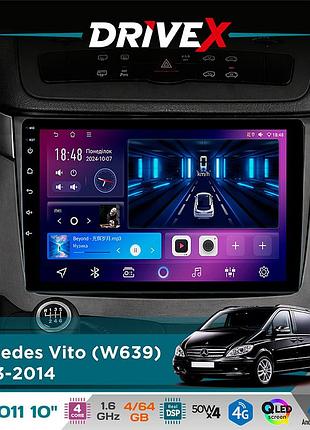 Штатная магнитола для mercedes vito (w639) 2003-2014 drivex se-1011 qled 10" android 4-ядерный 4+64гб dsp 4x50w(tda7851)