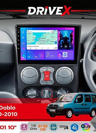 Штатна магнітола для fiat doblo 2000-2010 drivex a-1001 10" android 4-ядерний 2+32гб 4x45w бездротовий carplay та androidauto