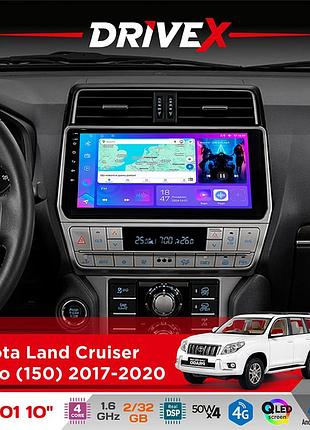Штатная магнитола для toyota land cruiser prado (150) 2017-2020 drivex a-1001 10" android 4-ядерный 2+32гб 4x45w беспроводной