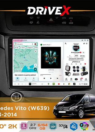 Штатная магнитола для mercedes vito (w639) 2003-2014 drivex s7 2k qled 10" android 8-ядерный 2.7ггц 6x64гб sim-карта 3g/4g ak7808
