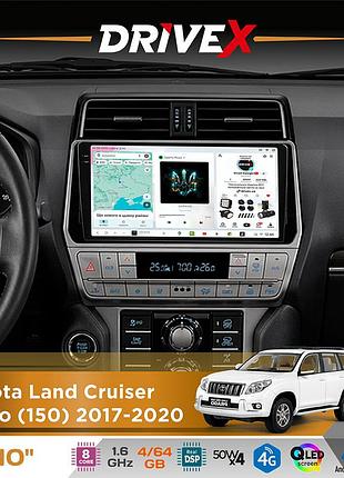 Штатная магнитола для toyota land cruiser prado (150) 2017-2020 drivex s4 qled 10" android 8-ядерный 1.6ггц 4x64гб sim-карта 3g/4g