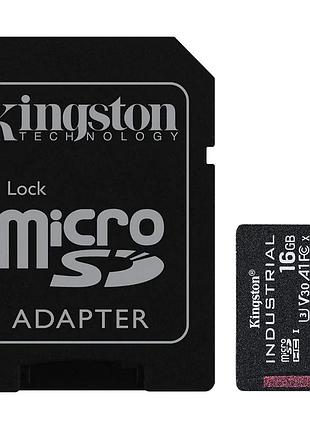 Карта пам'яті kingston industrial 16 gb microsdhc c10 u3 v30 a1 з адаптером sd