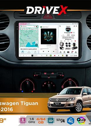 Штатная магнитола для volkswagen tiguan 2011-2016 drivex s4 qled 9" android 8-ядерный 1.6ггц 4x64гб sim-карта 3g/4g tda7851 4x50w