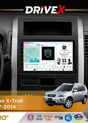 Штатная магнитола для nissan x-trail 2007-2014 drivex s3 qled 10" android 8-ядерный 1.6ггц 4x64гб sim-карта 3g/4g 7388 4x45w asp