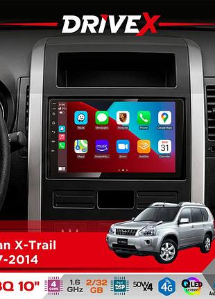 Штатна магнітола для nissan x-trail 2007-2014 drivex un8 qled 10" android 4-ядерний 2x32гб 4x45w бездротовий carplay та