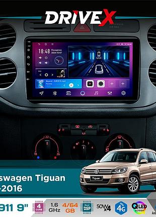 Штатная магнитола для volkswagen tiguan 2011-2016 drivex se-911 4+64гб qled 9" android 4-ядерный 4x50w(tda7851) dsp беспроводной