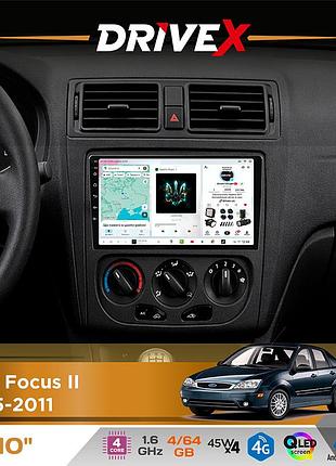 Штатная магнитола для ford focus ii 2005-2011 drivex s3 qled 10" android 8-ядерный 1.6ггц 4x64гб sim-карта 3g/4g 7388 4x45w asp