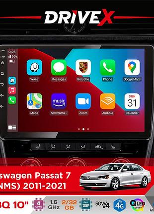 Штатна магнітола для volkswagen passat 7 (b7) (nms) 2011-2021 drivex un8 qled 10" android 4-ядерний 2x32гб 4x45w бездротовий