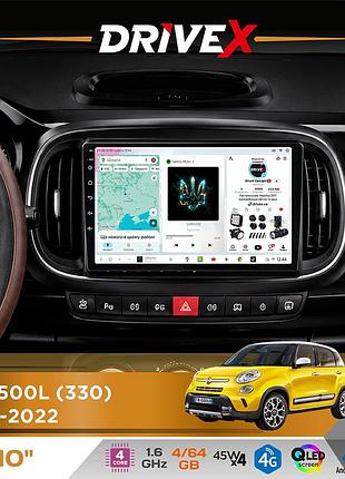 Штатная магнитола для fiat 500l (330) 2012-2022 drivex s3 qled 10" android 8-ядерный 1.6ггц 4x64гб sim-карта 3g/4g 7388 4x45w asp