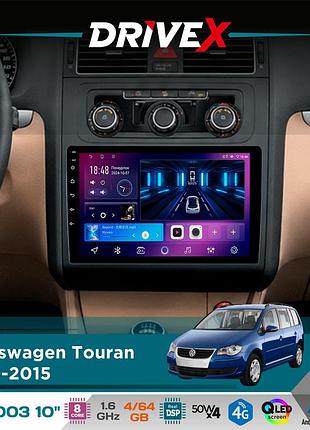 Штатная магнитола для volkswagen touran 2010-2015 drivex se-1003 qled 10" android 8-ядерный 4+64гб sim-карта 3g/4g dsp