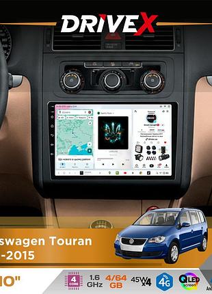 Штатная магнитола для volkswagen touran 2010-2015 drivex s3 qled 10" android 8-ядерный 1.6ггц 4x64гб sim-карта 3g/4g 7388 4x45w