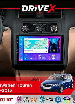 Штатная магнитола для volkswagen touran 2010-2015 drivex a-1001 10" android 4-ядерный 2+32гб 4x45w беспроводной carplay и
