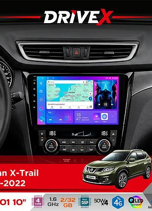 Штатная магнитола для nissan x-trail 2014-2022 drivex a-1001 10" android 4-ядерный 2+32гб 4x45w беспроводной carplay и androidauto