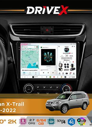 Штатная магнитола для nissan x-trail 2014-2022 drivex s7 2k qled 10" android 8-ядерный 2.7ггц 6x64гб sim-карта 3g/4g ak7808 ab