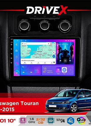 Штатная магнитола для volkswagen touran 2010-2015 drivex a-1001 10" android 4-ядерный 2+32гб 4x45w беспроводной carplay и