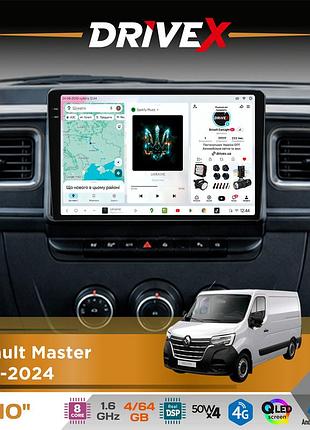 Штатная магнитола для renault master 2019-2024 drivex s4 qled 10" android 8-ядерный 1.6ггц 4x64гб sim-карта 3g/4g tda7851 4x50w