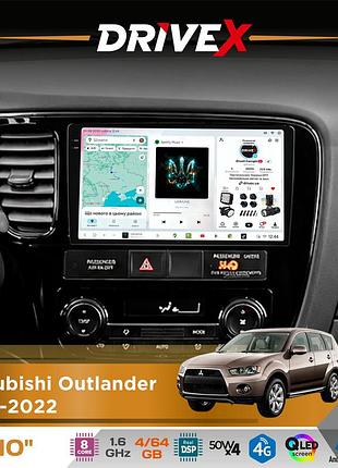 Штатная магнитола для mitsubishi outlander 2012-2022 drivex s4 qled 10" android 8-ядерный 1.6ггц 4x64гб sim-карта 3g/4g tda7851