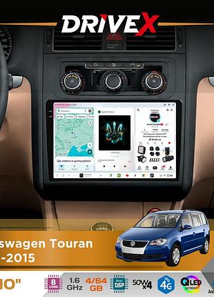 Штатная магнитола для volkswagen touran 2010-2015 drivex s4 qled 10" android 8-ядерный 1.6ггц 4x64гб sim-карта 3g/4g tda7851 4x50w
