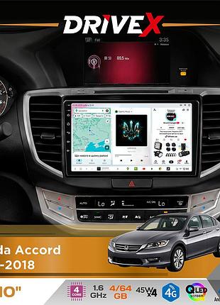 Штатная магнитола для honda accord 2013-2018 drivex s3 qled 10" android 8-ядерный 1.6ггц 4x64гб sim-карта 3g/4g 7388 4x45w asp