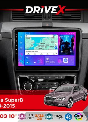 Штатная магнитола для skoda superb 2008-2015 drivex a-1003 qled 10" android 2+32гб 4-ядерный 4x50w(tda7851) беспроводной carplay и