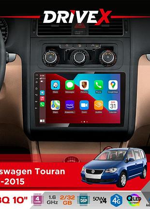 Штатная магнитола для volkswagen touran 2010-2015 drivex un8 qled 10" android 4-ядерный 2x32гб 4x45w беспроводной carplay и
