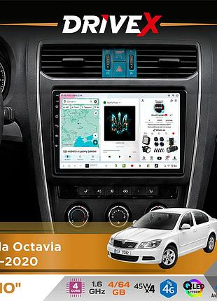 Штатная магнитола для skoda octavia 2013-2020 drivex s3 qled 10" android 8-ядерный 1.6ггц 4x64гб sim-карта 3g/4g 7388 4x45w asp