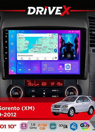 Штатная магнитола для kia sorento (xm) 2009-2012 drivex a-1001 10" android 4-ядерный 2+32гб 4x45w беспроводной carplay и