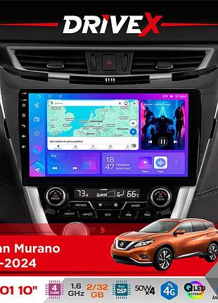 Штатная магнитола для nissan murano 2015-2024 drivex a-1001 10" android 4-ядерный 2+32гб 4x45w беспроводной carplay и androidauto
