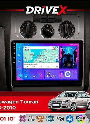 Штатна магнітола для volkswagen touran 2003-2010 drivex a-1001 10" android 4-ядерний 2+32гб 4x45w бездротовий carplay та