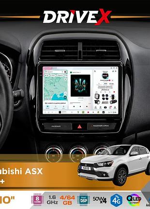 Штатна магнітола для mitsubishi asx 2019+ drivex s4 qled 10" android 8-ядерний 1.6ггц 4x64гб sim-картка 3g/4g tda7851 4x50w dsp