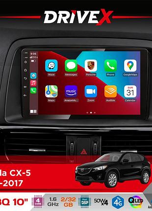 Штатная магнитола для mazda cx-5 2012-2017 drivex un8 qled 10" android 4-ядерный 2x32гб 4x45w беспроводной carplay и androidauto