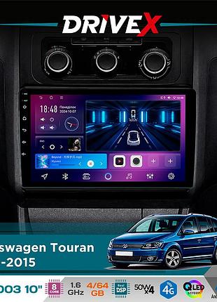 Штатна магнітола для volkswagen touran 2010-2015 drivex se-1003 qled 10" android 8-ядерний 4+64гб sim-картка 3g/4g dsp