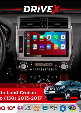 Штатна магнітола для toyota land cruiser prado (150) 2013-2017 drivex un8 qled 10" android 4-ядерний 2x32гб 4x45w бездротовий