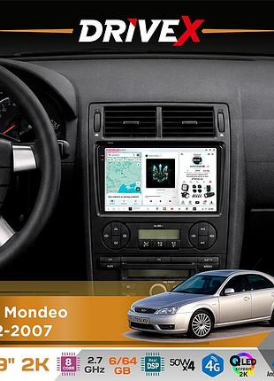 Штатна магнітола для ford mondeo 2002-2007 drivex s7 2k qled 9" android 8-ядерний 2.7ггц 6x64гб sim-картка 3g/4g ak7808 ab 4x50w