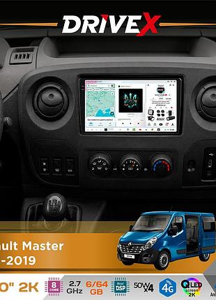 Штатна магнітола для renault master 2010-2019 drivex s7 2k qled 10" android 8-ядерний 2.7ггц 6x64гб sim-картка 3g/4g ak7808 ab