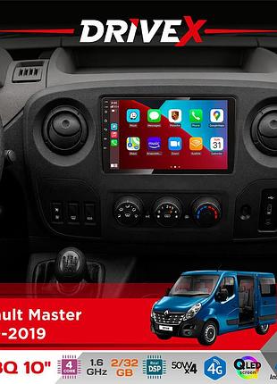 Штатная магнитола для renault master 2010-2019 drivex un8 qled 10" android 4-ядерный 2x32гб 4x45w беспроводной carplay и