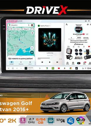 Штатна магнітола для volkswagen golf sportvan 2016+ drivex s7 2k qled 10" android 8-ядерний 2.7ггц 6x64гб sim-картка 3g/4g ak7808