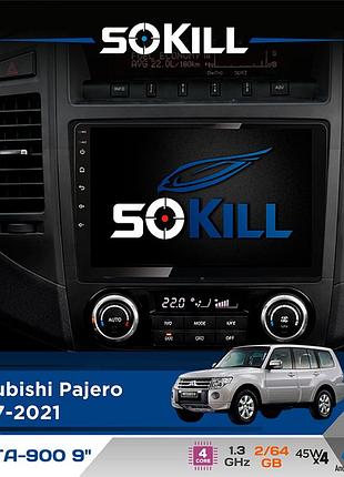 Штатная магнитола для mitsubishi pajero 2007-2021 sokill delta-900 9" android 4-ядерный 2+64гб 4x45w беспроводной carplay и