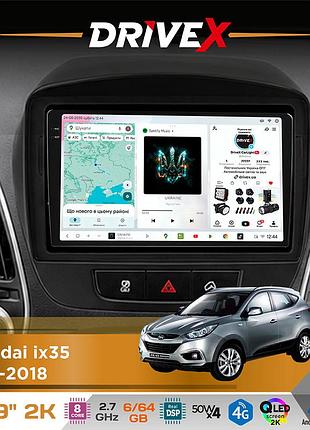 Штатная магнитола для hyundai ix35 2010-2018 drivex s7 2k qled 9" android 8-ядерный 2.7ггц 6x64гб sim-карта 3g/4g ak7808 ab 4x50w