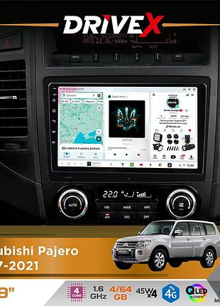 Штатная магнитола для mitsubishi pajero 2007-2021 drivex s3 qled 9" android 8-ядерный 1.6ггц 4x64гб sim-карта 3g/4g 7388 4x45w asp