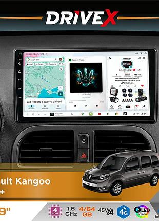 Штатная магнитола для renault kangoo 2013+ drivex s3 qled 9" android 8-ядерный 1.6ггц 4x64гб sim-карта 3g/4g 7388 4x45w asp tm2313