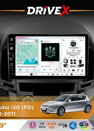 Штатная магнитола для hyundai i30 (fd) 2008-2011 drivex s3 qled 8" с физическими кнопками android 8-ядерный 1.6ггц 4x64гб sim-карта