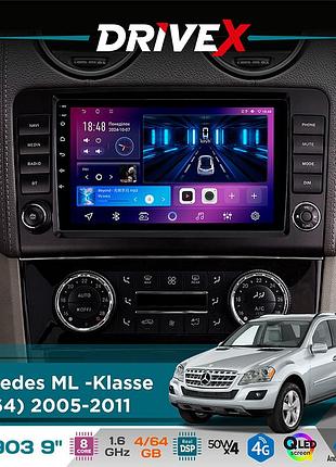 Штатная магнитола для mercedes ml -klasse (w164) 2005-2011 drivex se-903 qled 9" android 8-ядерный 4+64гб sim карта 3g/4g dsp