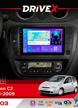 Штатная магнитола для citroen c2 2003-2009 drivex a-903 qled 9" android 4-ядерный 2+32гб 4x50w(tda7851) беспроводной carplay и