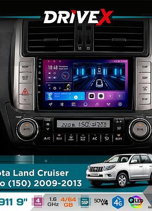 Штатная магнитола для toyota land cruiser prado (150) 2009-2013 drivex se-911 4+64гб qled 9" android 4-ядерный 4x50w(tda7851) dsp